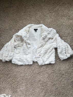 Tacera Cream Faux Fur Cropped Teddy Jacket